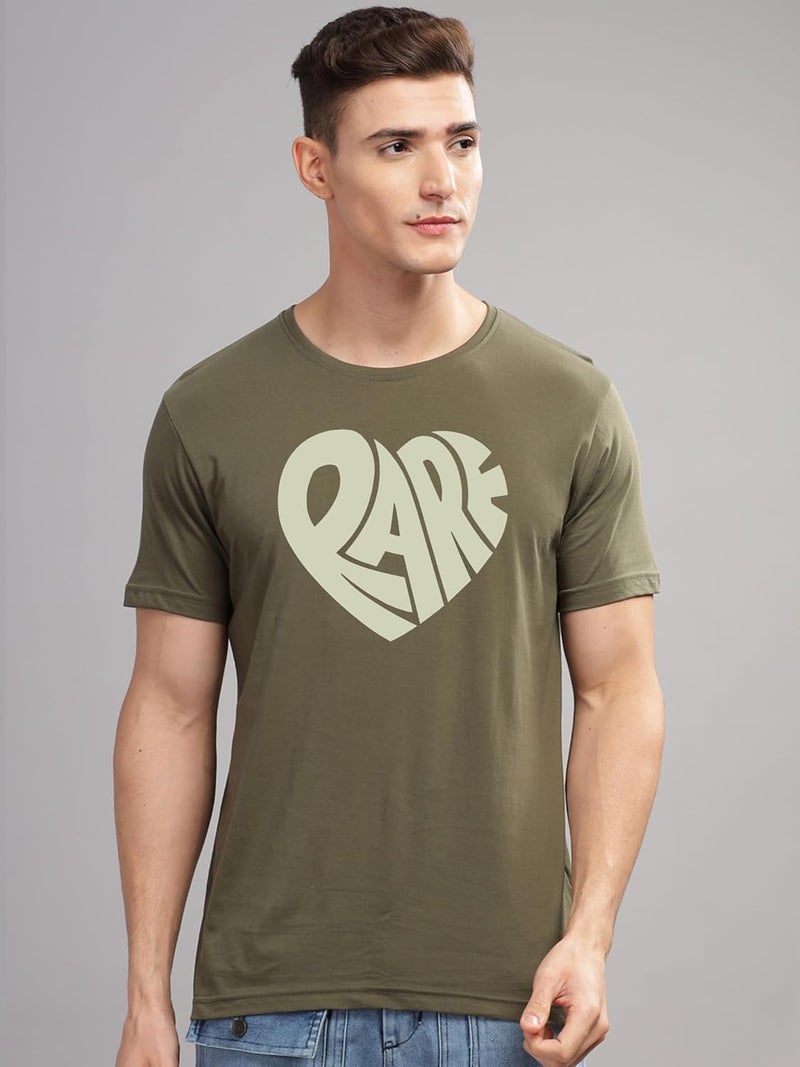 ADRO Men's Olive Graphic Printed T-Shirt with 'RARE' Design - Image 3
