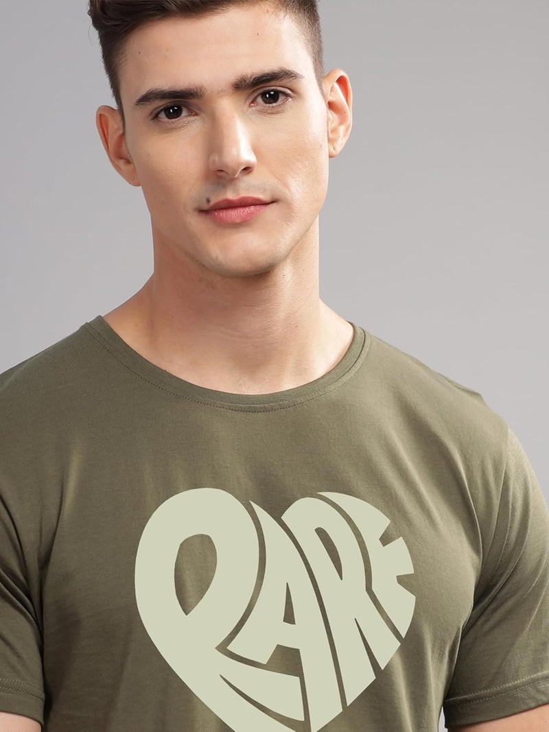 ADRO Men's Olive Graphic Printed T-Shirt with 'RARE' Design - Image 2