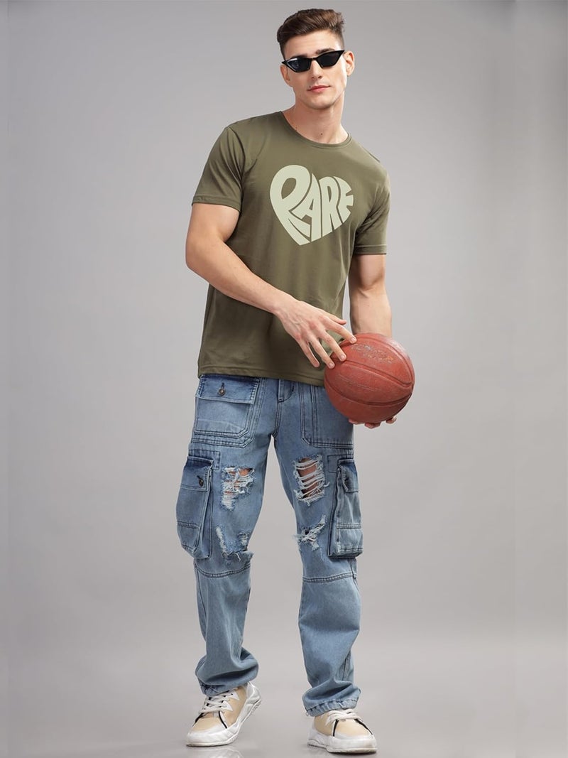 ADRO Men's Olive Graphic Printed T-Shirt with 'RARE' Design - Image 5