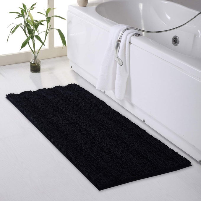 WATER ABSORBENT BATHROOM RUGS BLACK BATH MAT NONSLIP THICK SHAGGY FLOOR COVER QUICK DRYING SHOWER CARPET FOR TOILET SHOWER KITCHEN GIFTS 47 X 24