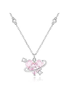 Shiny Crystal Peach Heart Pendant Planet Necklaces Fashion Aesthetic Jewelry, see picture for size, Copper, No