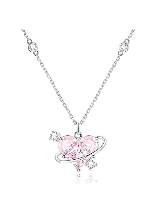 Generic - Shiny Crystal Peach Heart Pendant Planet Necklaces Fashion Aesthetic Jewelry, see picture for size, Copper, No - Image 1