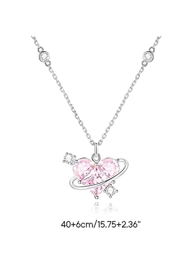Generic - Shiny Crystal Peach Heart Pendant Planet Necklaces Fashion Aesthetic Jewelry, see picture for size, Copper, No - Image 1