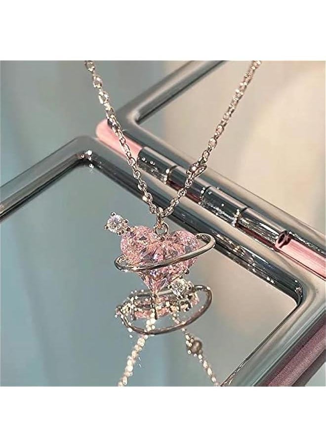 Generic - Shiny Crystal Peach Heart Pendant Planet Necklaces Fashion Aesthetic Jewelry, see picture for size, Copper, No - Image 1