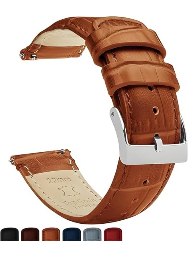 22mm Genuine Leather Replacement Watch Band Compatible with Samsung Watch, Huawei Watch 3, Gear S3, Huawei Watch 3/3 Pro/GT2 (46mm)/GT2 Pro/GT2e - Brown - Image 3