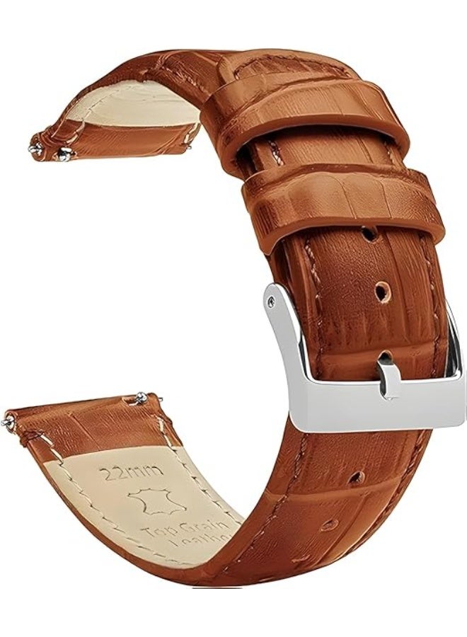 22mm Genuine Leather Replacement Watch Band Compatible with Samsung Watch, Huawei Watch 3, Gear S3, Huawei Watch 3/3 Pro/GT2 (46mm)/GT2 Pro/GT2e - Brown - Image 1