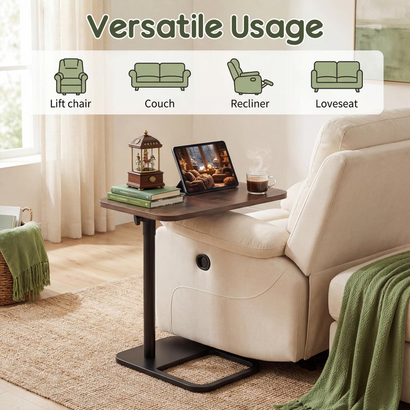 YUHFERA 360Â° Swivel Sofa Tray Table for Couch Arm - Height Adjustable Rotatable End Table for Bed or Chair with Phone & Tablet Slots, TV Tray Table, Side Table Tray for Small Spacesï¼ˆRichï¼‰ - Image 5
