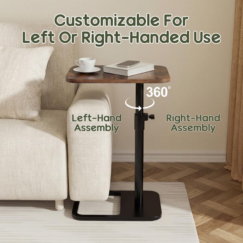 YUHFERA 360Â° Swivel Sofa Tray Table for Couch Arm - Height Adjustable Rotatable End Table for Bed or Chair with Phone & Tablet Slots, TV Tray Table, Side Table Tray for Small Spacesï¼ˆRichï¼‰ - Image 4