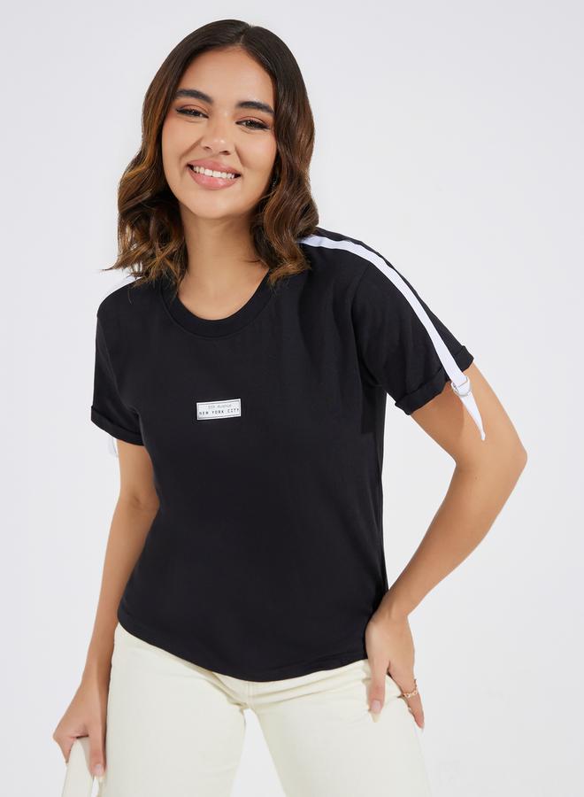 Styli Cotton Jersey Regular Fit T-Shirt with Taping Detail - Image 1
