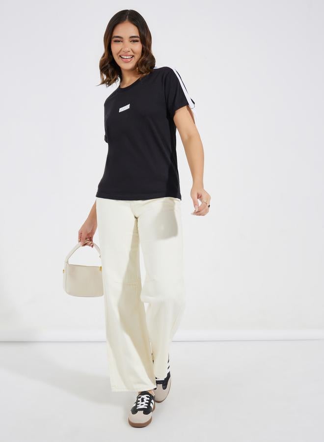 Styli Cotton Jersey Regular Fit T-Shirt with Taping Detail - Image 2