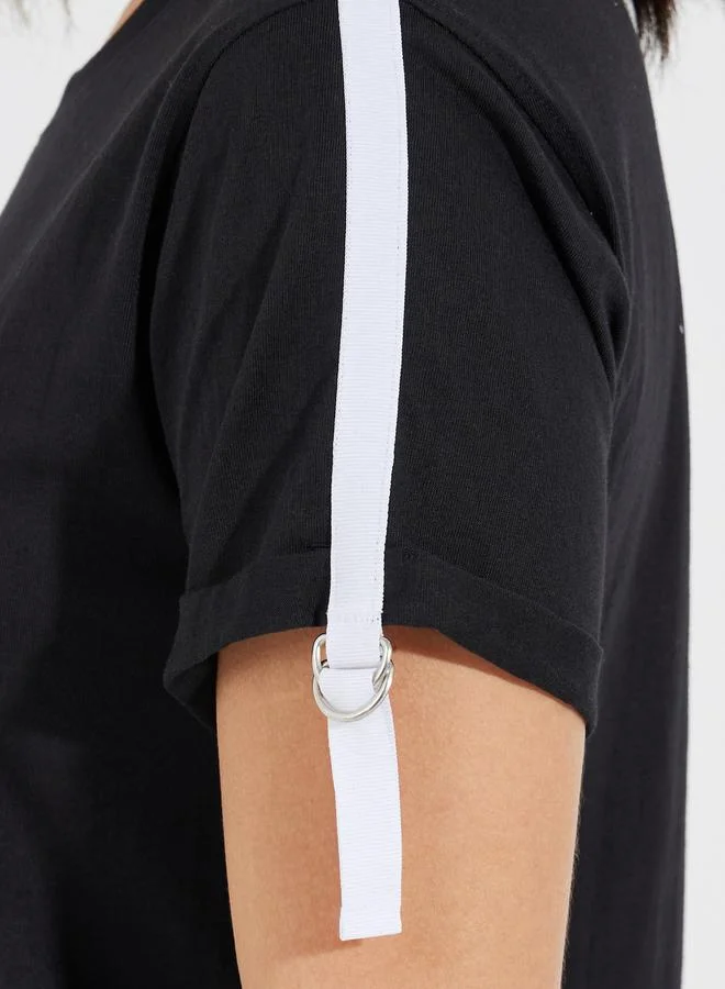 Styli Cotton Jersey Regular Fit T-Shirt with Taping Detail