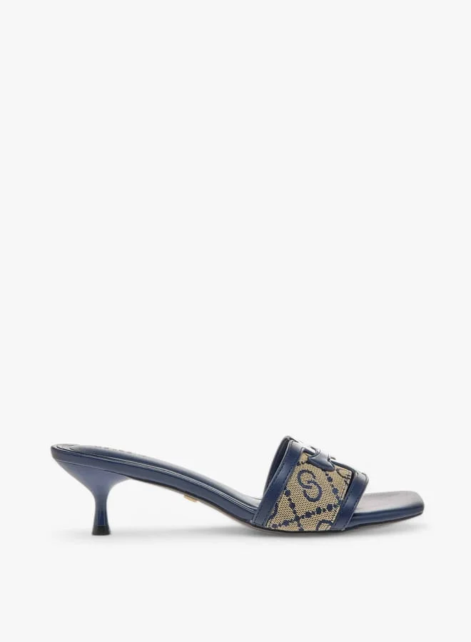 Celeste Women's Logo Detail Slip-On Sandals with Kitten Heels