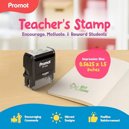 Promot Teacher Stamp - Self Inking Teacher Stamps for Kids, Classroom, or Homeschool Use - Encouraging “Keep Trying” Feedback Tool for Teachers, Grading Stamps for Teachers & Rewards - Image 2