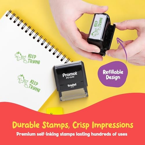 Promot Teacher Stamp - Self Inking Teacher Stamps for Kids, Classroom, or Homeschool Use - Encouraging “Keep Trying” Feedback Tool for Teachers, Grading Stamps for Teachers & Rewards - Image 4