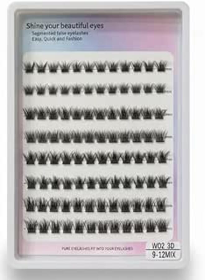 LAHES 200PCS - Extensions Individual Lash Volume 6D mink - FREE EYELASHES - Natural Eyelashes (WO2 3D- 9-12 MM-MIX)-ONE BY ONE-MIX