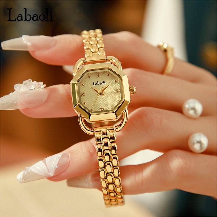 لاباولي ساعة نسائية من لاباولي بحزام فولاذي بتصميم مربع أنيق، كوارتز - Image 2