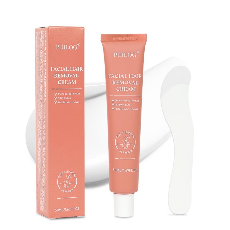 PUILOG Facial Hair Removal Cream for Women Face, Painless & Flawless Depilatory Cream for Face Upper Lip Chin Hair Remover, Gentle Formula for Sensitive Skin Hair Removal At Home, 1.69 fl.oz - Image 1