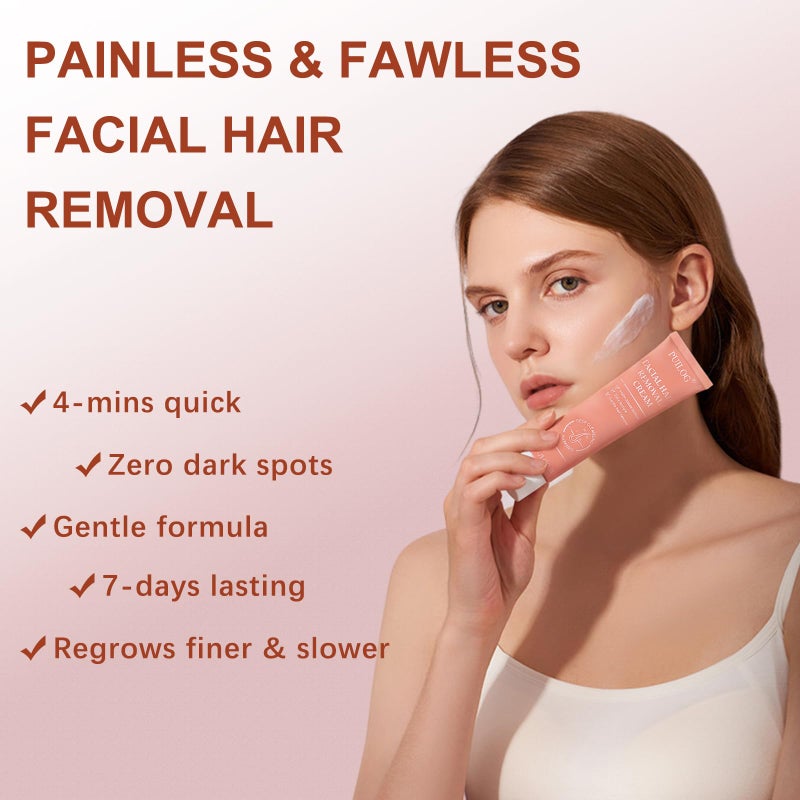 PUILOG Facial Hair Removal Cream for Women Face, Painless & Flawless Depilatory Cream for Face Upper Lip Chin Hair Remover, Gentle Formula for Sensitive Skin Hair Removal At Home, 1.69 fl.oz - Image 2