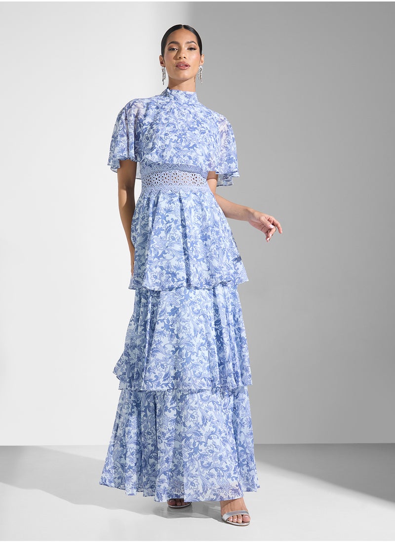 True Decadence - Floral Print High Neck Dress - Image 1