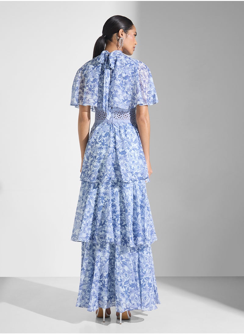 True Decadence - Floral Print High Neck Dress - Image 1