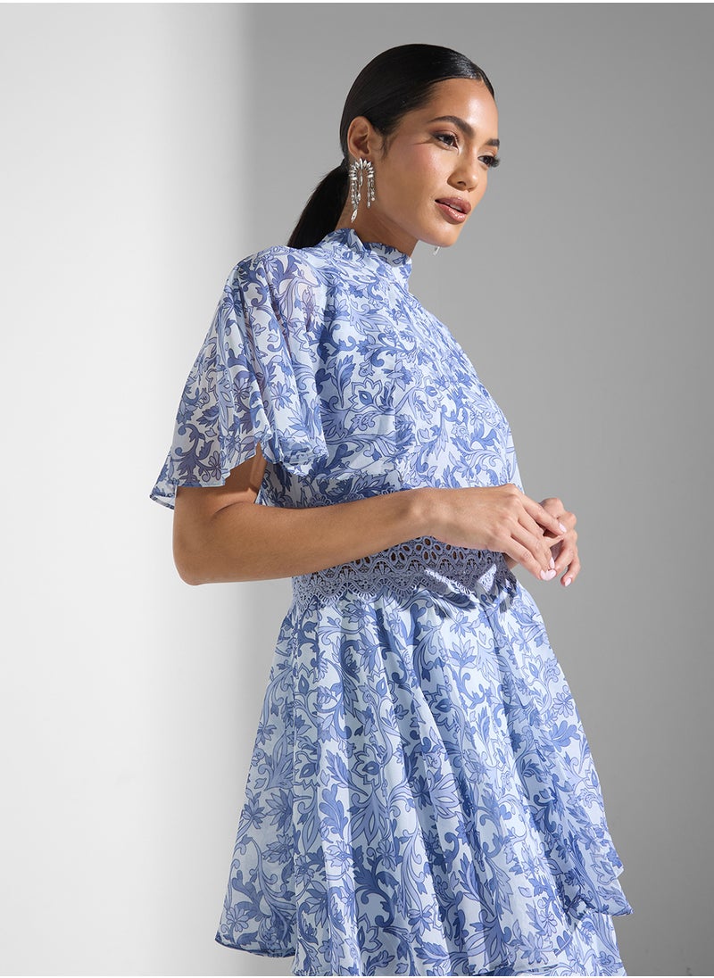 True Decadence - Floral Print High Neck Dress - Image 1