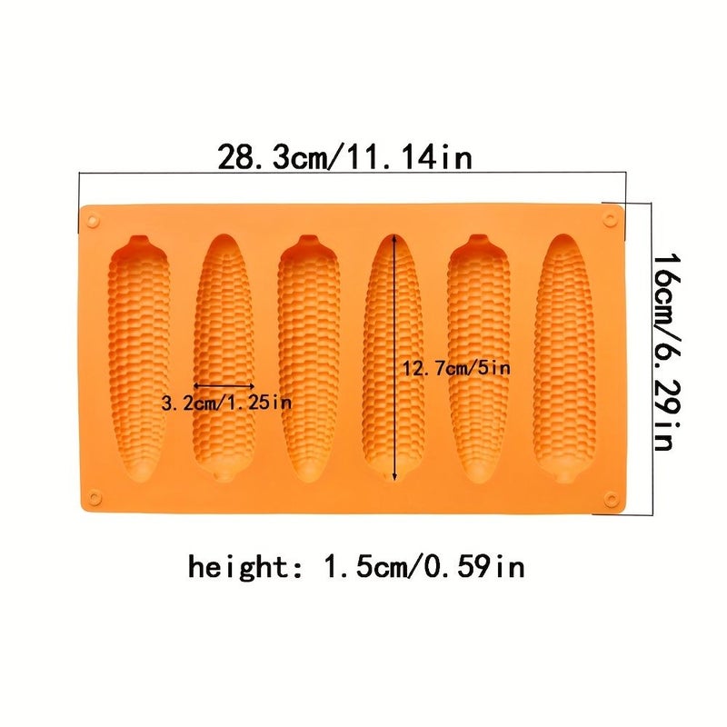 Set Of 6 Hole Corn Shape Silicone Molds for Baking Mousse Cakes Orange - Image 3