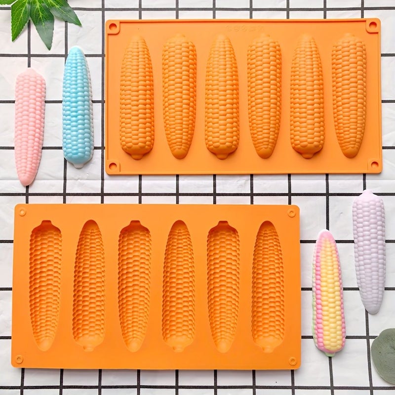 Set Of 6 Hole Corn Shape Silicone Molds for Baking Mousse Cakes Orange - Image 4