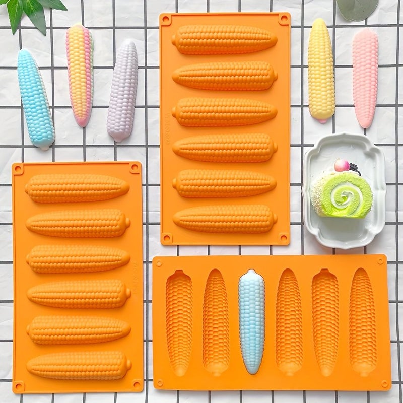 Set Of 6 Hole Corn Shape Silicone Molds for Baking Mousse Cakes Orange - Image 1