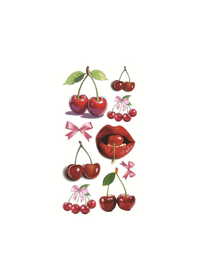 شي إن تاتو مؤقت مقاوم للماء – ملصقات وشم للشفاه والكرز والفيونكات بتصاميم لطيفة وعصرية، مناسبة للجسم والوجه للنساء والرجال - Image 4