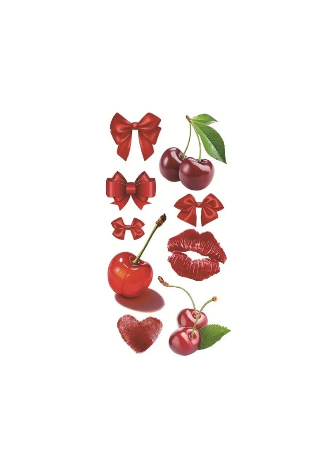 شي إن تاتو مؤقت مقاوم للماء – ملصقات وشم للشفاه والكرز والفيونكات بتصاميم لطيفة وعصرية، مناسبة للجسم والوجه للنساء والرجال - Image 2