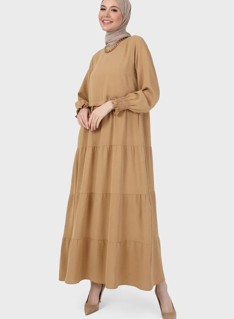 Refka by modanisa Ruched Sleeve Tiered Dress