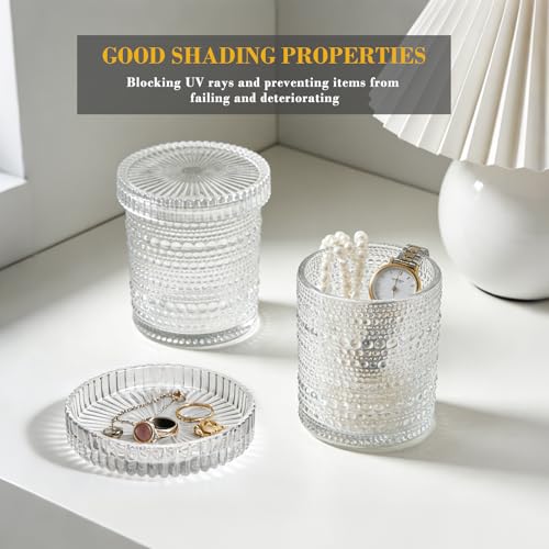 Flrolove Bathroom Organizers and Storage, 4 pack Glass Qtip Holder, Bathroom Jars with Lids, Vanity Organizer for Cotton Rounds, Balls & Floss Picks, Qtips, Vanity & Makeup Bathroom Canisters with Lids (Clear) - Image 2