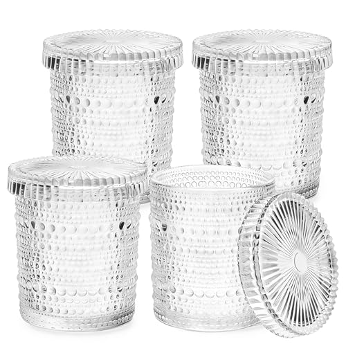 Flrolove Bathroom Organizers and Storage, 4 pack Glass Qtip Holder, Bathroom Jars with Lids, Vanity Organizer for Cotton Rounds, Balls & Floss Picks, Qtips, Vanity & Makeup Bathroom Canisters with Lids (Clear) - Image 1