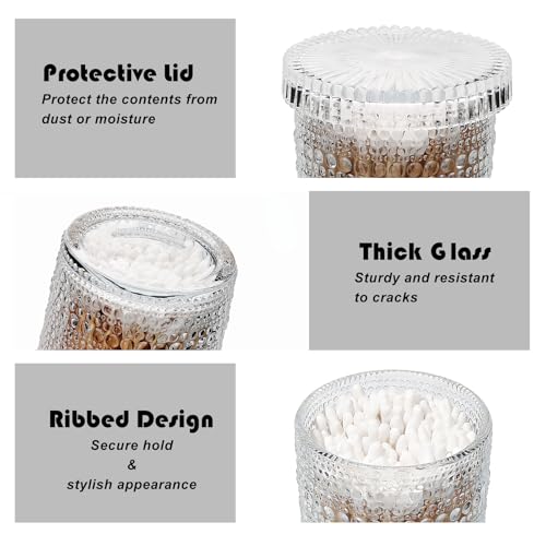Flrolove Bathroom Organizers and Storage, 4 pack Glass Qtip Holder, Bathroom Jars with Lids, Vanity Organizer for Cotton Rounds, Balls & Floss Picks, Qtips, Vanity & Makeup Bathroom Canisters with Lids (Clear) - Image 4