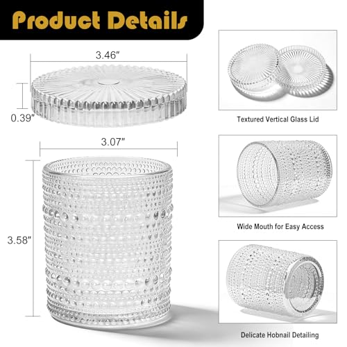 Flrolove Bathroom Organizers and Storage, 4 pack Glass Qtip Holder, Bathroom Jars with Lids, Vanity Organizer for Cotton Rounds, Balls & Floss Picks, Qtips, Vanity & Makeup Bathroom Canisters with Lids (Clear) - Image 3