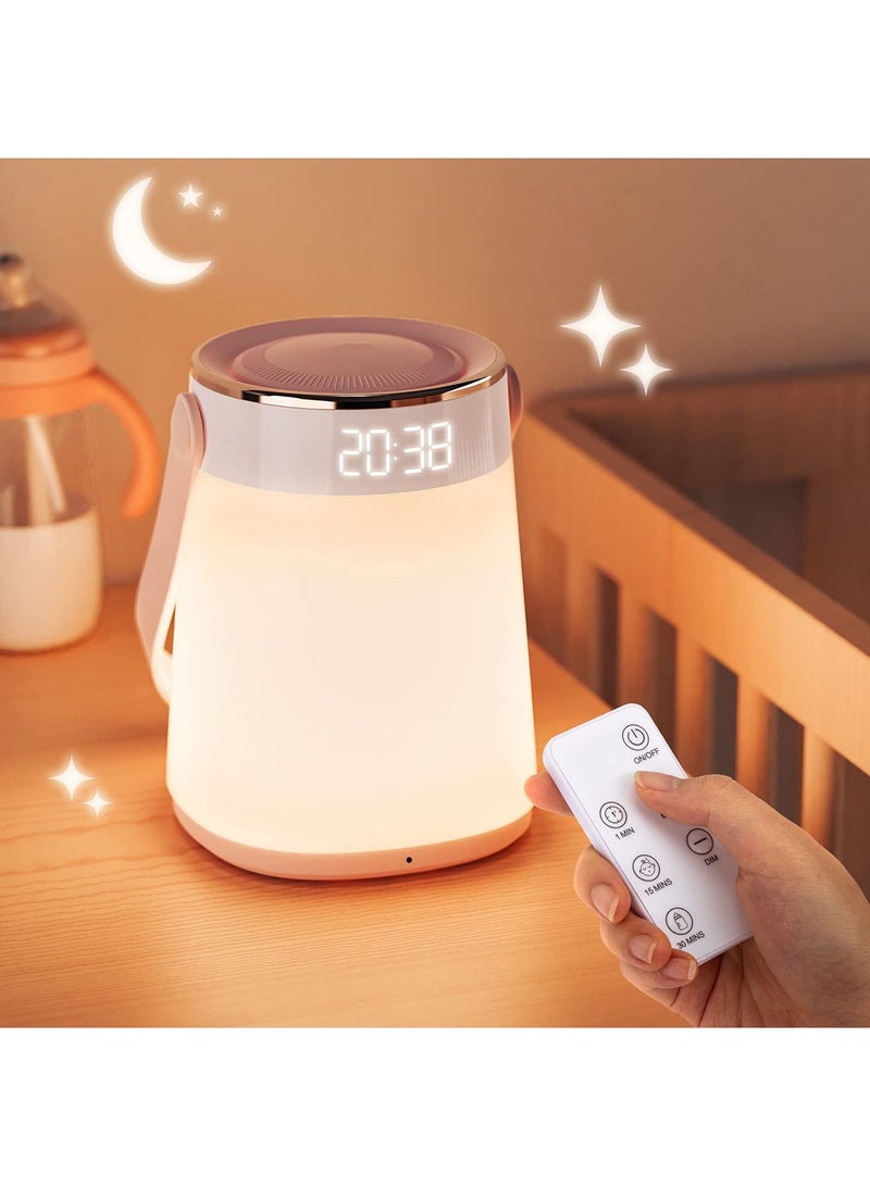 NIBEMINENT Night Light Dimmable Bedside Table Lamp with Alarm Clock Time and Temperature Display, Timing Remote Control for Bedroom Sleep Aid Kids Room Baby Nursery or Mood - Image 1