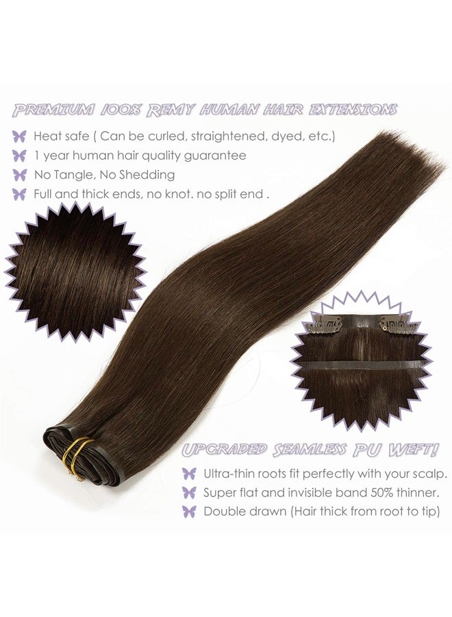 Lacer Hair 20 Inch Human Hair Clip in Extensions Seamless Double Drawn PU Skin Weft Real Hair Extensions Clip in Human Hair Thick Silky Straight Hair #2 Darkest Brown Color for Women 7Pcs 110g - Image 1