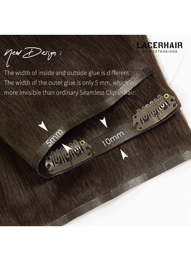 Lacer Hair 20 Inch Human Hair Clip in Extensions Seamless Double Drawn PU Skin Weft Real Hair Extensions Clip in Human Hair Thick Silky Straight Hair #2 Darkest Brown Color for Women 7Pcs 110g - Image 2