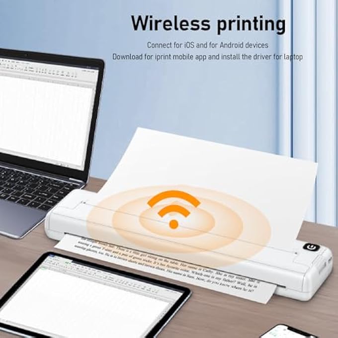 PORTABLE WIRELESS PRINTER, LIGHTWEIGHT INKLESS THERMAL PRINTER WITH APP SUPPORTING, MULTIPLE SIZES MOBILE PRINTER FOR HOME SCHOOL (WHITE) - Image 2