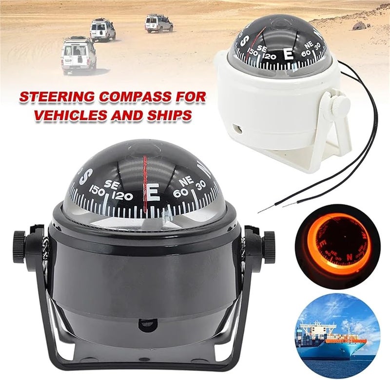White Marine Boat Compass with LED Light Waterproof Nautical Compass 4 PCS - Image 5