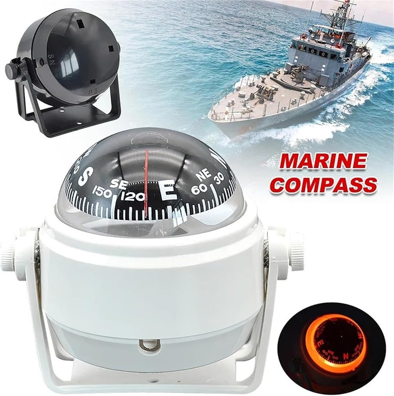 White Marine Boat Compass with LED Light Waterproof Nautical Compass 4 PCS - Image 3