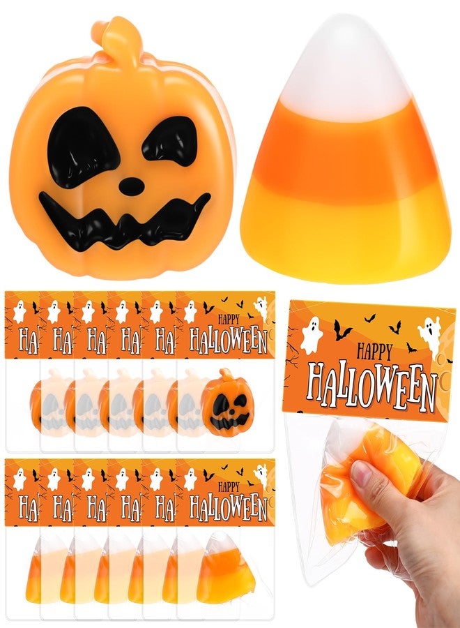 Arrowbash 12 Pcs Halloween Stress Relief Toys Candy Corn & Pumpkin Sticky Soft Squeeze Ball 2.2" for Kids Halloween Party Favors and Non-Candy Trick or Treat Supplies, Kids Adults Birthday Gifts - Image 1