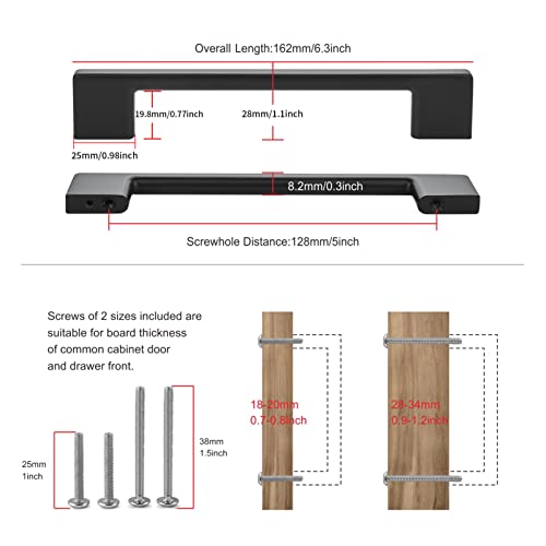 TUNNY 10 Pack Classic Cabinet Handles-5"/128mm Screw Spacing Matte Black Furniture Hardware Handles for Kitchen Cabinets Bedroom Cabinet Pull - Image 2