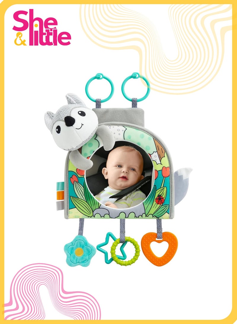 She&Little Car Seat Toy with Baby Mirror,  Fox Design Rear-Facing Baby Car Mirror with Hanging Crinkle Toys, Teether and Activity Center for Infant Boys and Girls (0-18 Months) - Image 1