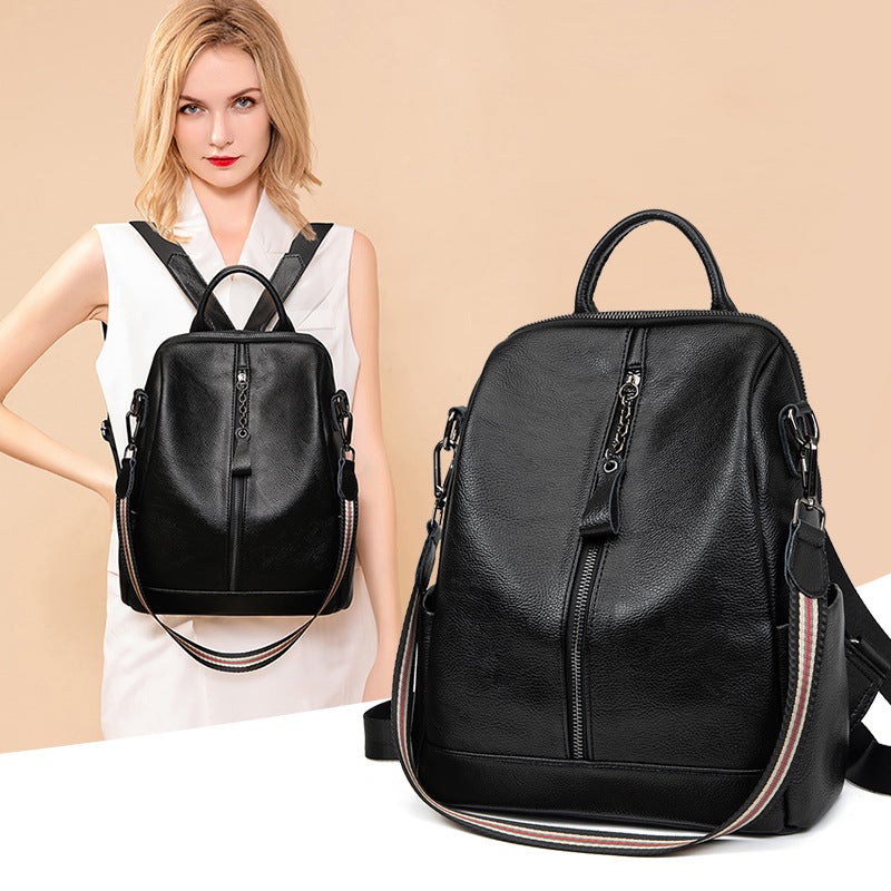 Backpack Women'S 2021 New Fashion All-Match Women'S Bag Casual Travel Black Large Capacity Soft Leather Anti-Theft Backpack Women - Image 3