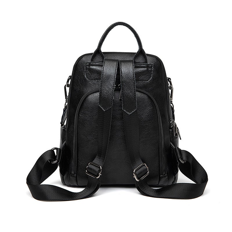 Backpack Women'S 2021 New Fashion All-Match Women'S Bag Casual Travel Black Large Capacity Soft Leather Anti-Theft Backpack Women - Image 5