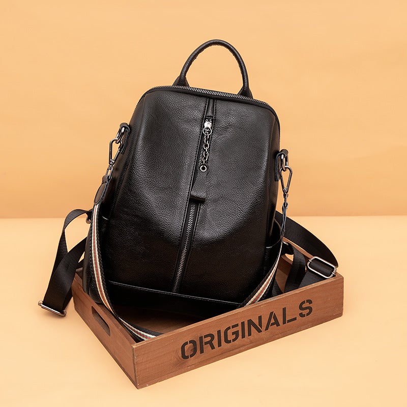 Backpack Women'S 2021 New Fashion All-Match Women'S Bag Casual Travel Black Large Capacity Soft Leather Anti-Theft Backpack Women - Image 1