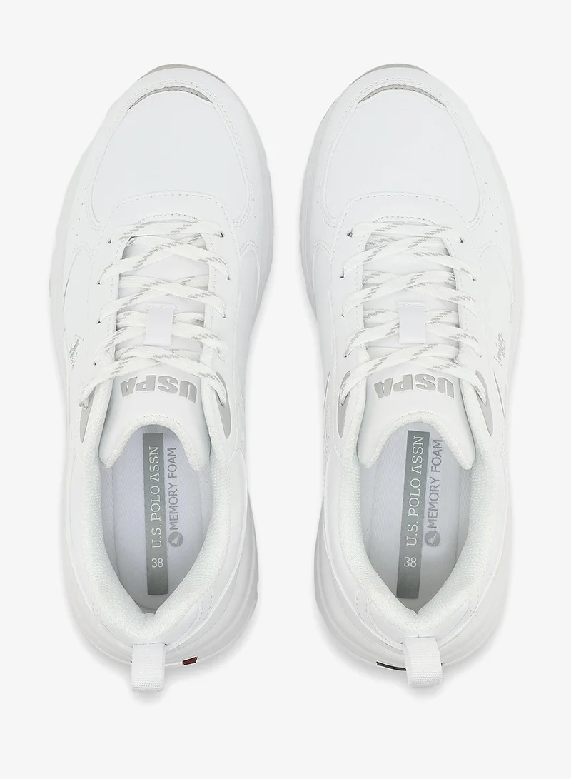 U.S. Polo Assn. white Women's White Low-Top Sneakers - Chunky Outsole With Foam Padding, Minimalist Lace-Up Design for Women | Best Price UAE