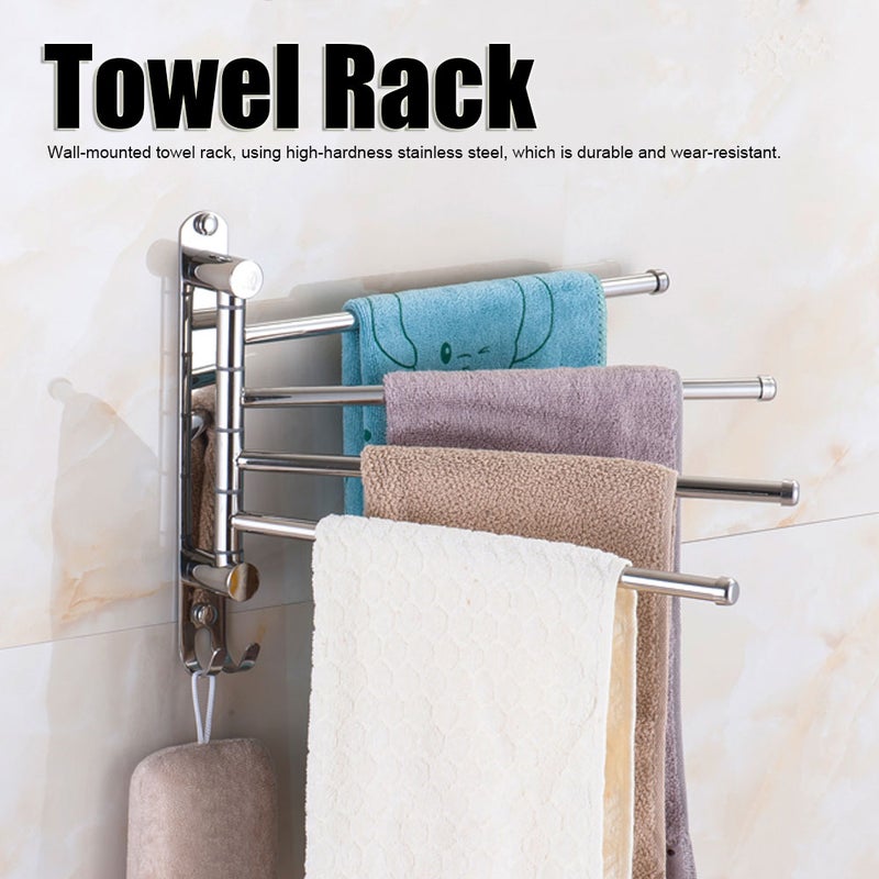 WallHanging Stainless Steel 180° Rotating Towel Rack Hanger with 4 Rods for Bathroom Toilet - Image 4