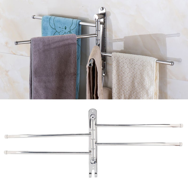 WallHanging Stainless Steel 180° Rotating Towel Rack Hanger with 4 Rods for Bathroom Toilet - Image 1